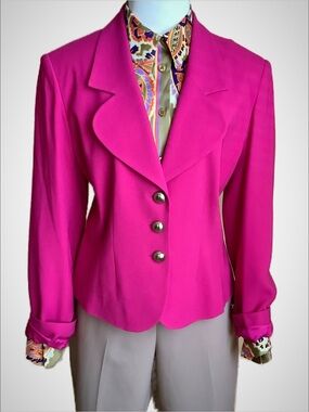 LOUBEN Vintage 80s Fuchsia Pink Cropped Blazer Tailored Suit Jacket L 14